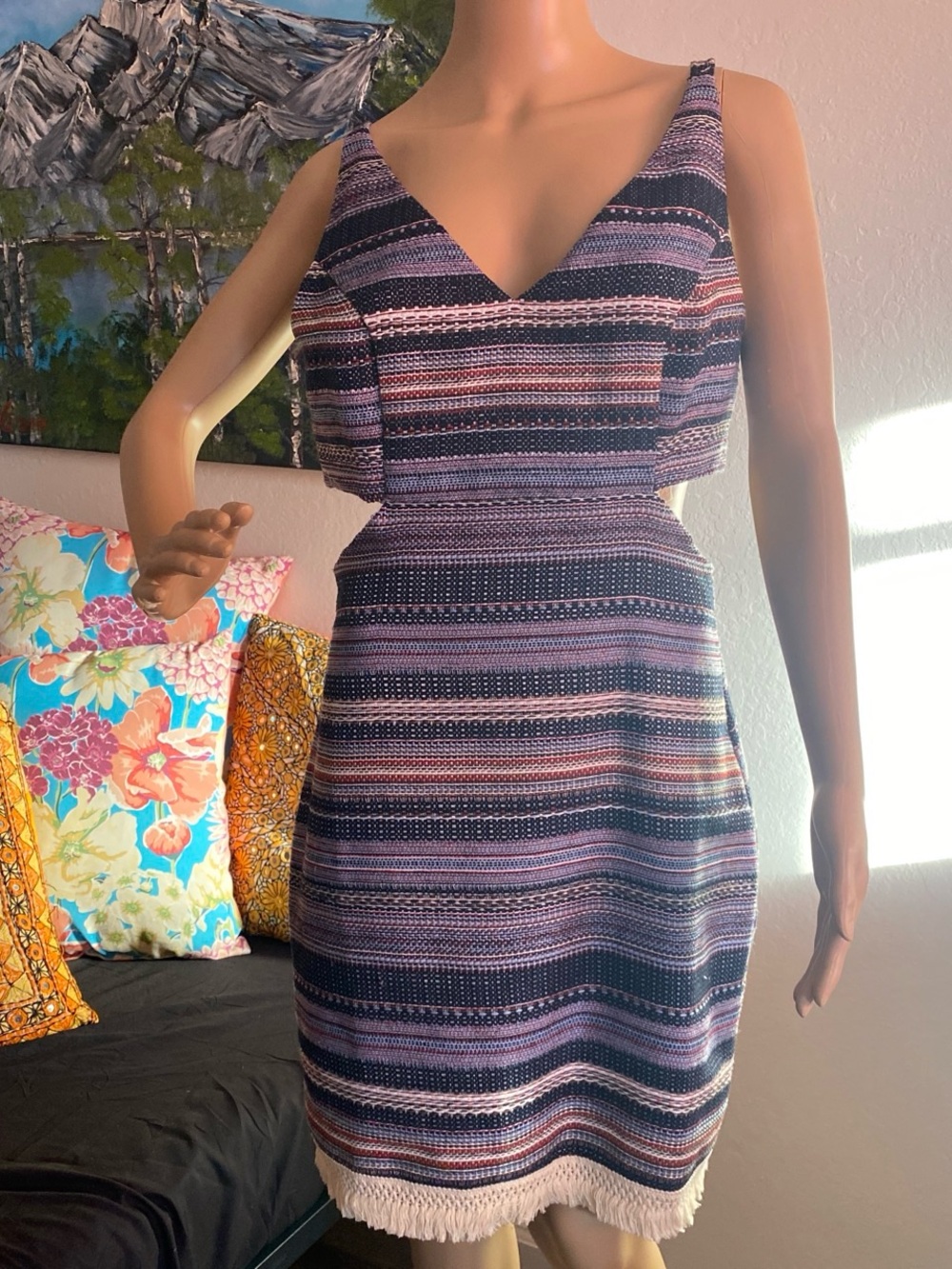 Striped Backless V-Neck Dress in Navy and Lavender